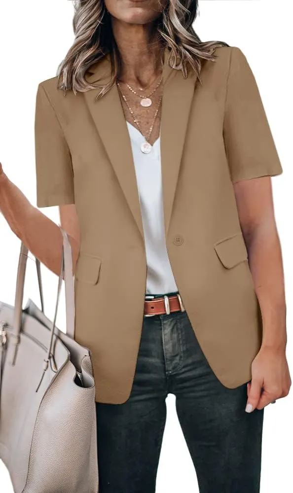 Cicy Bell Women's Casual Blazer Short Sleeve Lapel Open Front Work Office Jacket