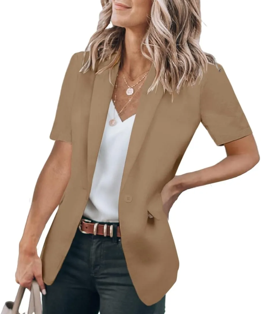 Cicy Bell Women's Casual Blazer Short Sleeve Lapel Open Front Work Office Jacket