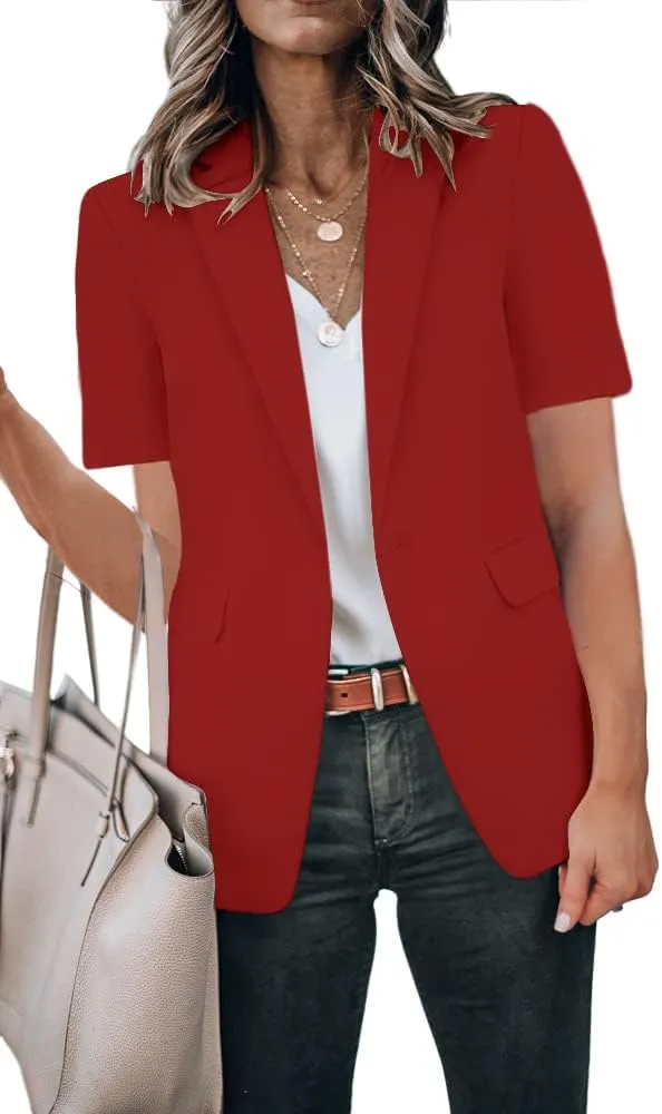 Cicy Bell Women's Casual Blazer Short Sleeve Lapel Open Front Work Office Jacket