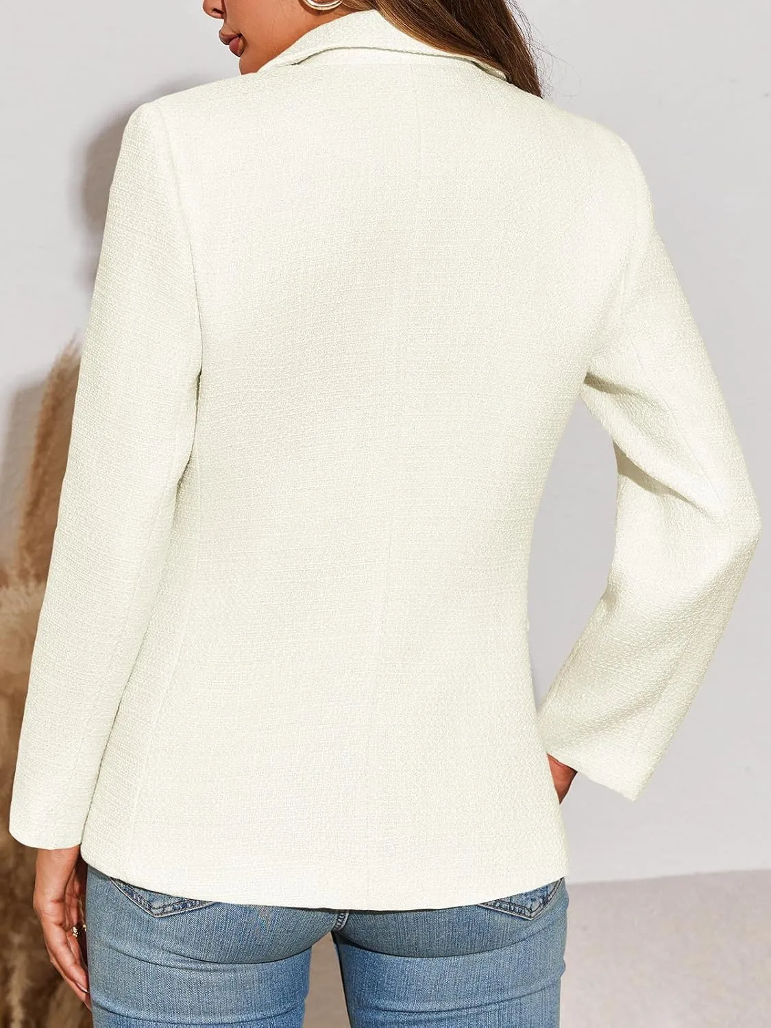 Cicy Bell Womens Tweed Blazer Dressy Casual Long Sleeve Button Open Front Suit Jackets Business Professional Outfits
