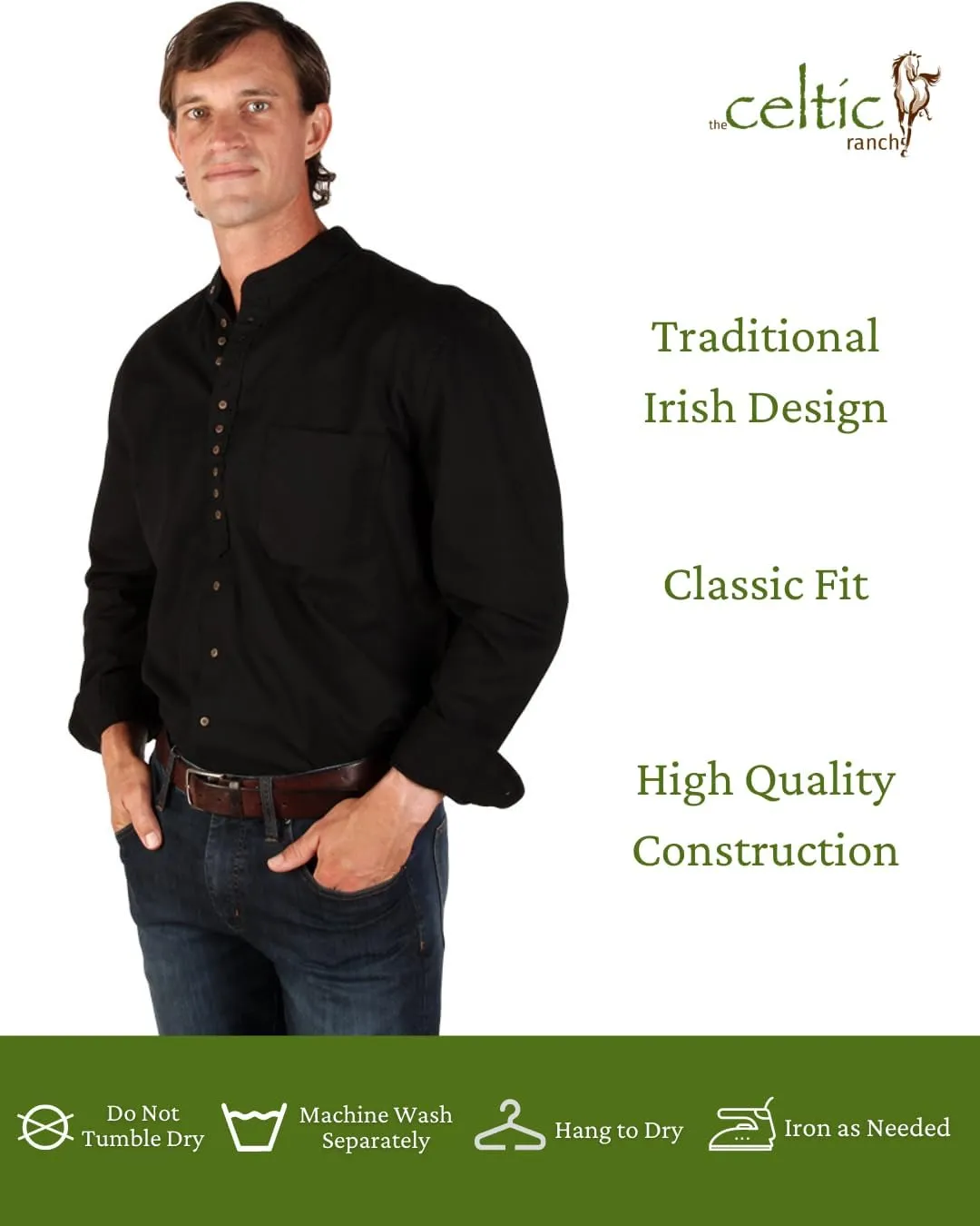 Collarless Shirt for Men, Irish Grandfather Cotton Linen Long Sleeve Button Down Banded Collar Dress Shirt