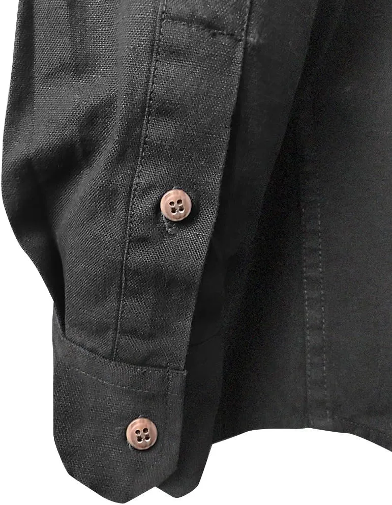 Collarless Shirt for Men, Irish Grandfather Cotton Linen Long Sleeve Button Down Banded Collar Dress Shirt