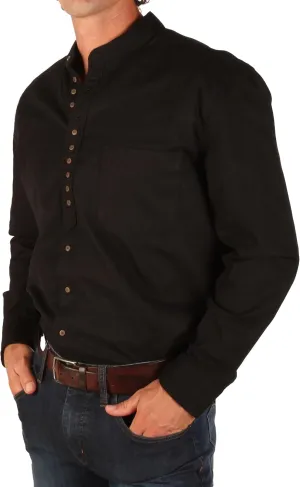 Collarless Shirt for Men, Irish Grandfather Cotton Linen Long Sleeve Button Down Banded Collar Dress Shirt