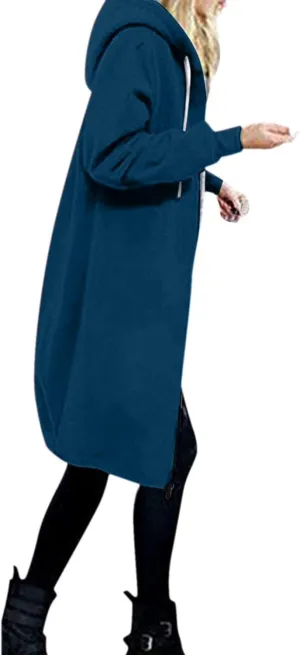 Color Block Zip Up Cardigan Coats with Drawstring Long Sleeve Pocket Long Coat Outwear Outdoor Plus Size Warm Jacket
