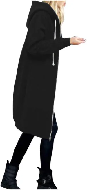 Color Block Zip Up Cardigan Coats with Drawstring Long Sleeve Pocket Long Coat Outwear Outdoor Plus Size Warm Jacket