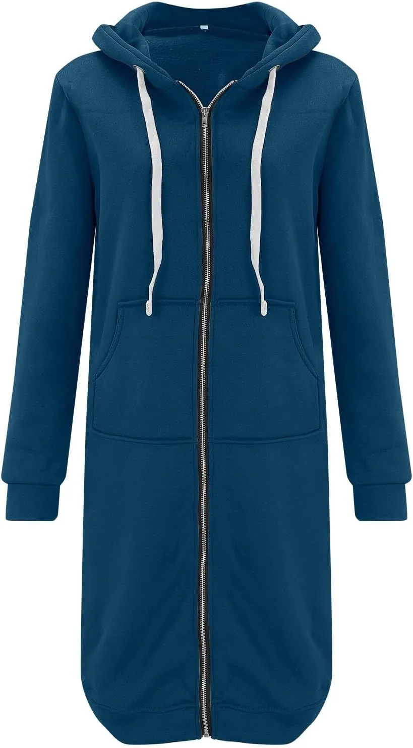 Color Block Zip Up Cardigan Coats with Drawstring Long Sleeve Pocket Long Coat Outwear Outdoor Plus Size Warm Jacket