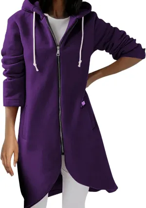 Color Block Zip Up Cardigan Coats with Drawstring Long Sleeve Pocket Long Coat Outwear Outdoor Plus Size Warm Jacket