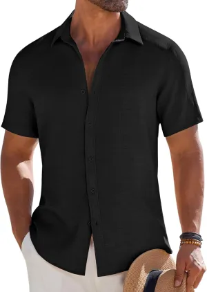 COOFANDY Mens Button Down Short Sleeve Shirt Casual Beach Shirt Summer Vacation Textured Shirts