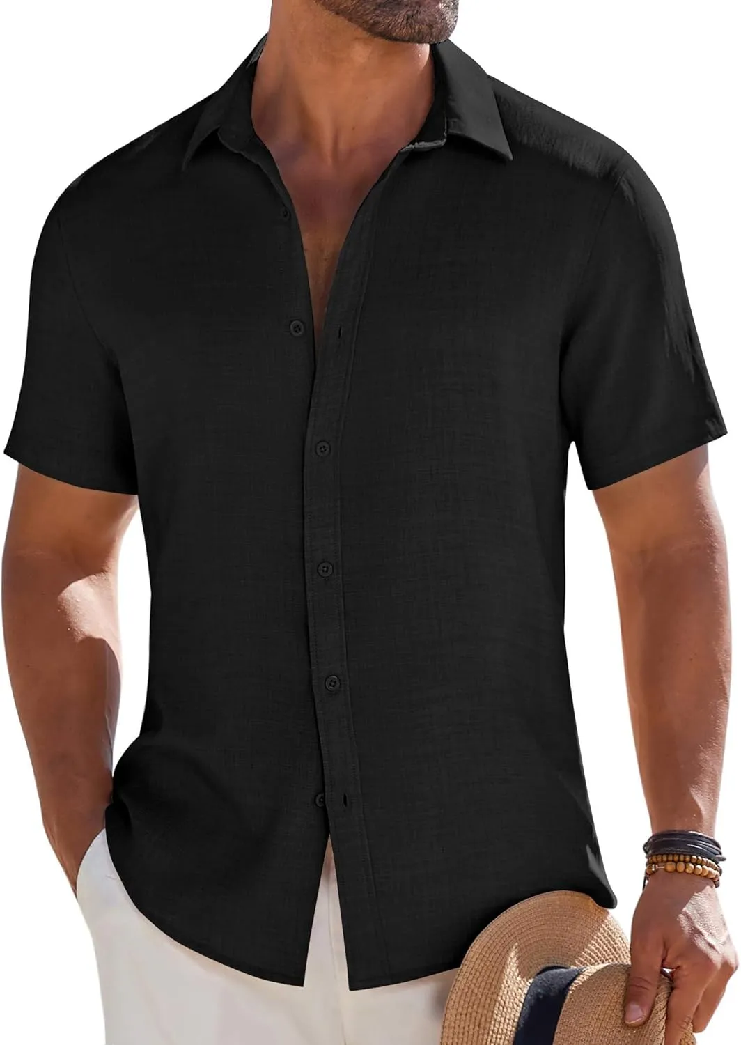 COOFANDY Mens Button Down Short Sleeve Shirt Casual Beach Shirt Summer Vacation Textured Shirts