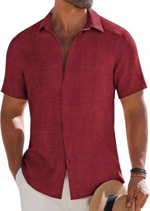 COOFANDY Mens Button Down Short Sleeve Shirt Casual Beach Shirt Summer Vacation Textured Shirts
