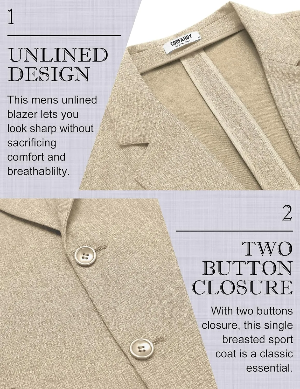 COOFANDY Men's Casual Blazer Lightweight Unlined Sport Coat Regular Fit Two Button Suit Jacket