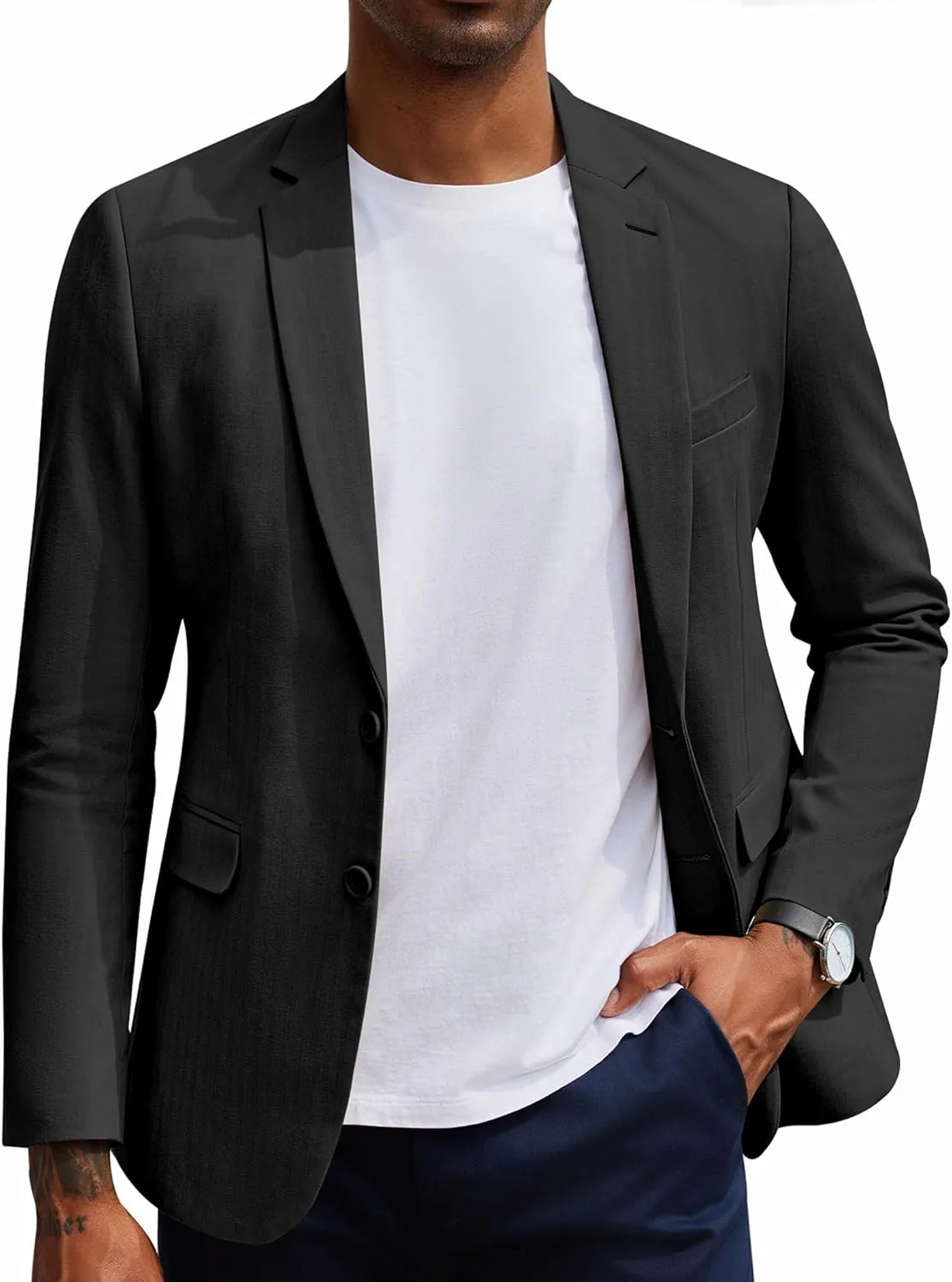 COOFANDY Men's Casual Blazer Slim Fit Herringbone Sport Coats Two Buttons Heavyweight Cotton Suit Jacket