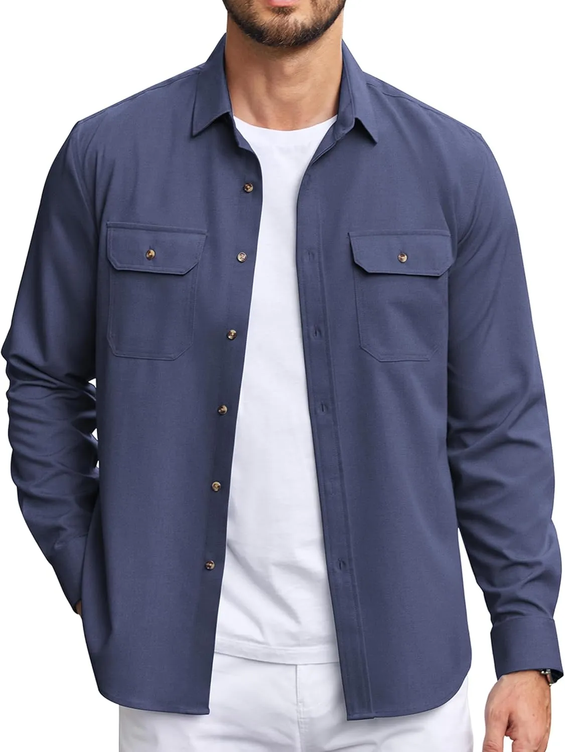COOFANDY Mens Casual Button Down Shirts Long Sleeve Wrinkle-Free Shirt Lightweight Shirt Jacket