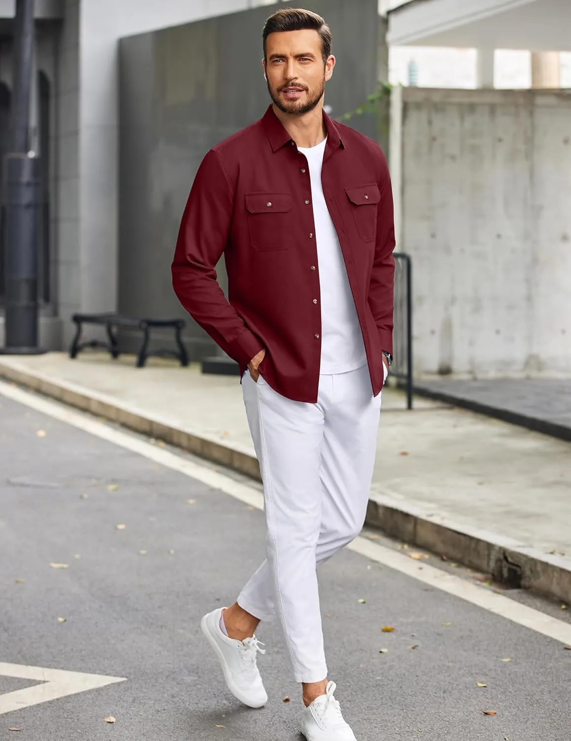 COOFANDY Mens Casual Button Down Shirts Long Sleeve Wrinkle-Free Shirt Lightweight Shirt Jacket