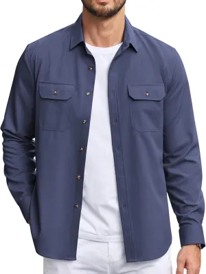 COOFANDY Mens Casual Button Down Shirts Long Sleeve Wrinkle-Free Shirt Lightweight Shirt Jacket