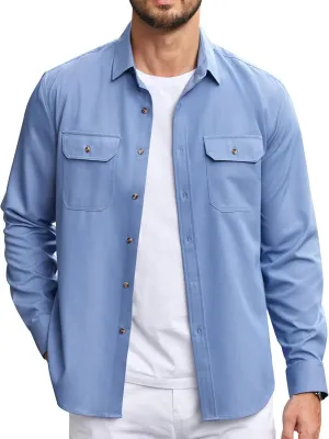 COOFANDY Mens Casual Button Down Shirts Long Sleeve Wrinkle-Free Shirt Lightweight Shirt Jacket