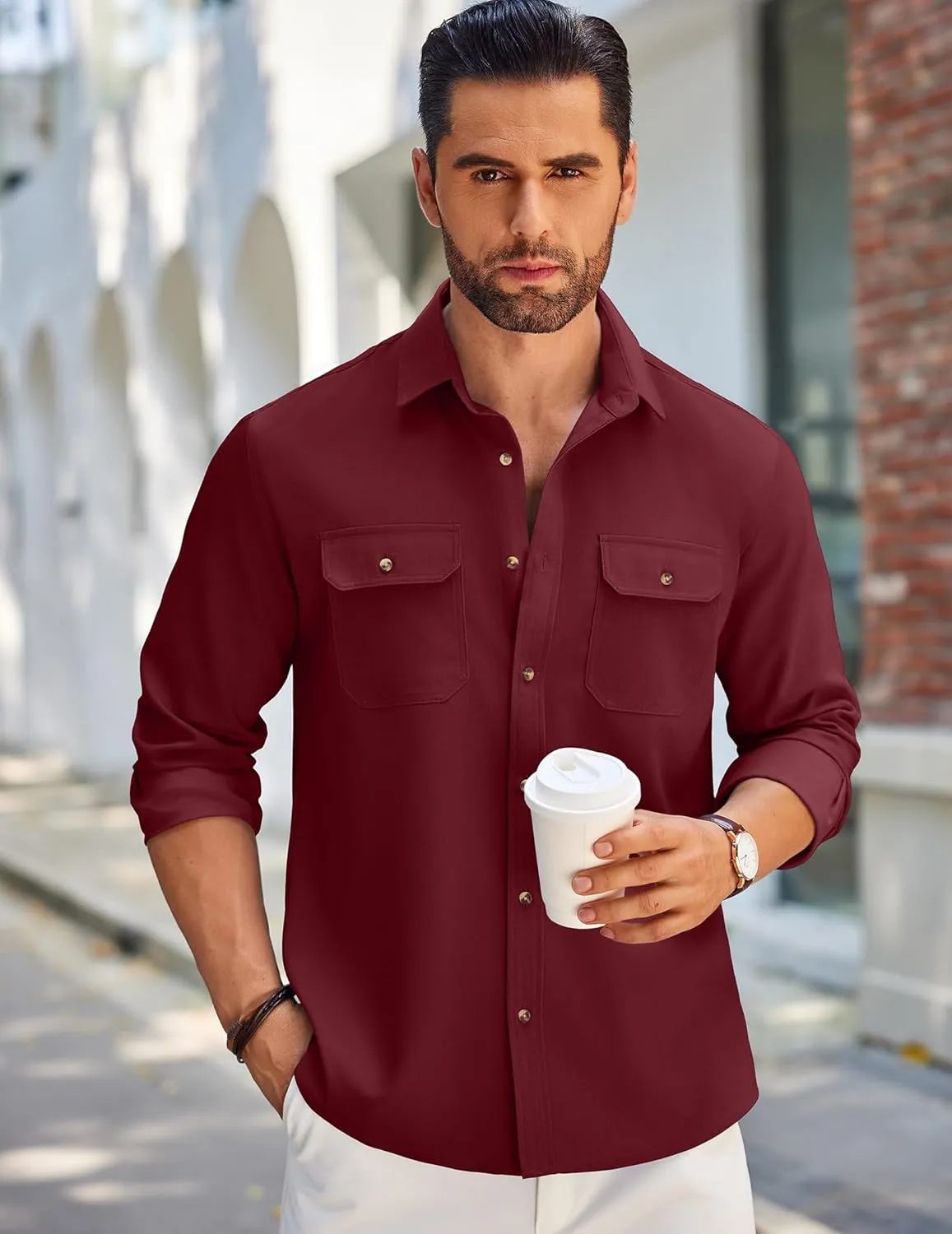 COOFANDY Mens Casual Button Down Shirts Long Sleeve Wrinkle-Free Shirt Lightweight Shirt Jacket