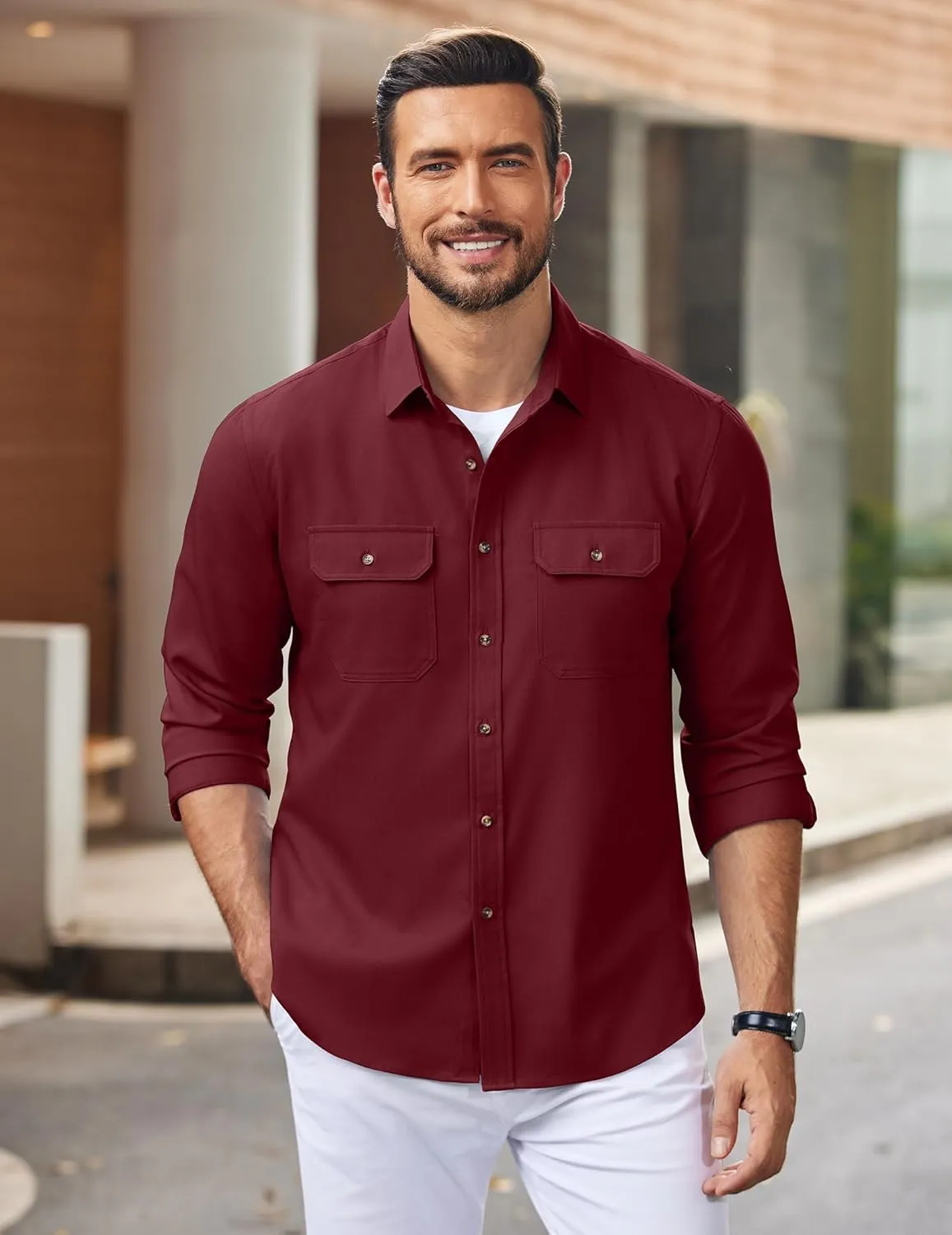 COOFANDY Mens Casual Button Down Shirts Long Sleeve Wrinkle-Free Shirt Lightweight Shirt Jacket