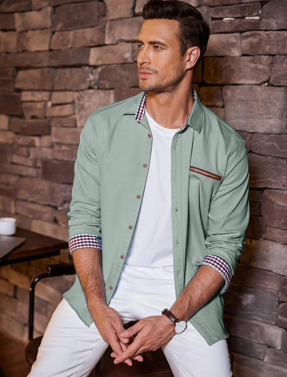 COOFANDY Men's Casual Dress Shirt Button Down Shirts Long-Sleeve Plaid Collar Denim Work Shirt
