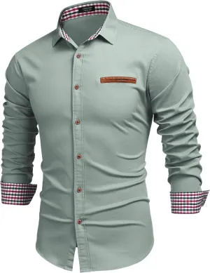 COOFANDY Men's Casual Dress Shirt Button Down Shirts Long-Sleeve Plaid Collar Denim Work Shirt