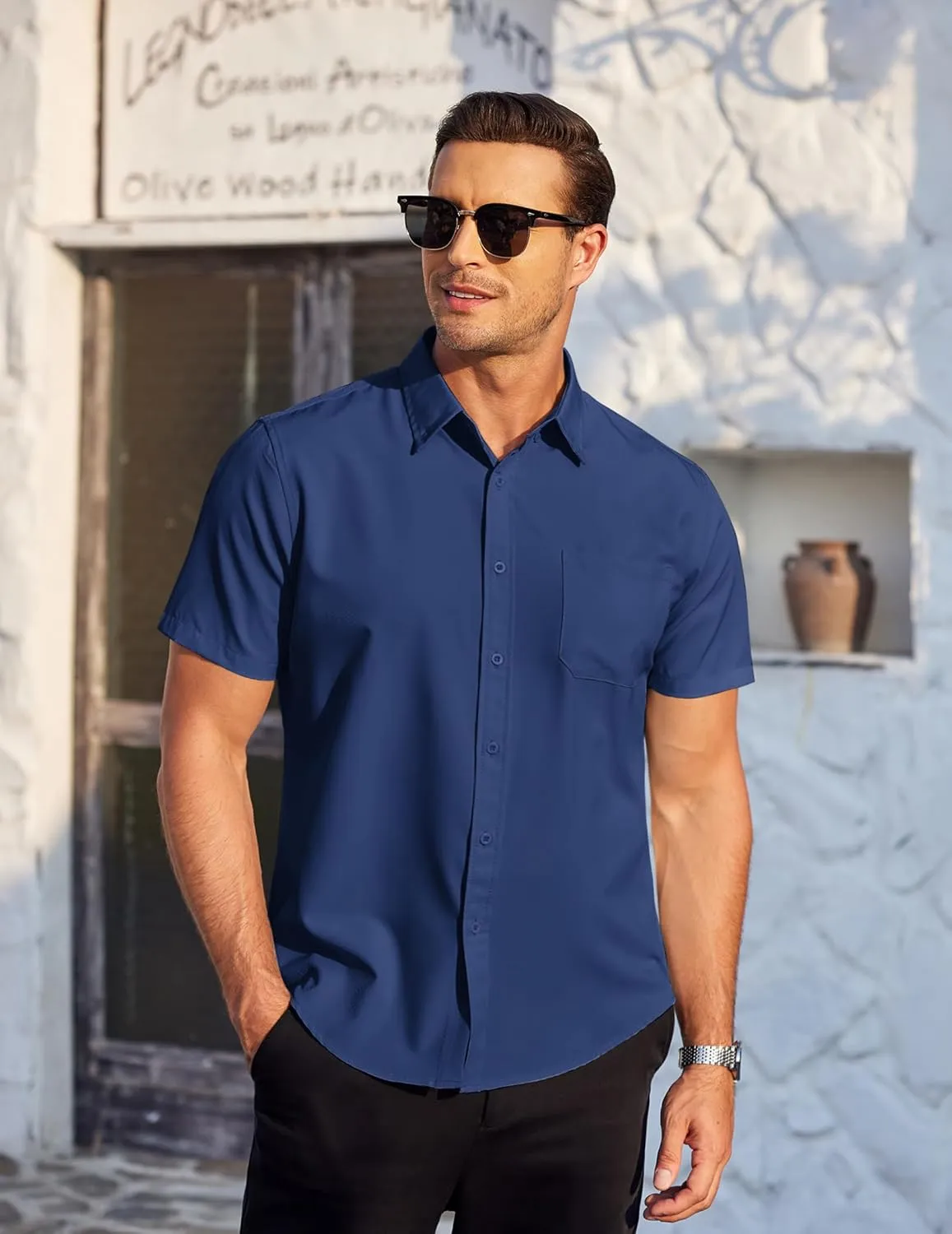 COOFANDY Mens Casual Dress Shirt Short Sleeve Wrinkle Free Dress Shirt Business Casual Shirts