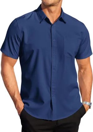 COOFANDY Mens Casual Dress Shirt Short Sleeve Wrinkle Free Dress Shirt Business Casual Shirts
