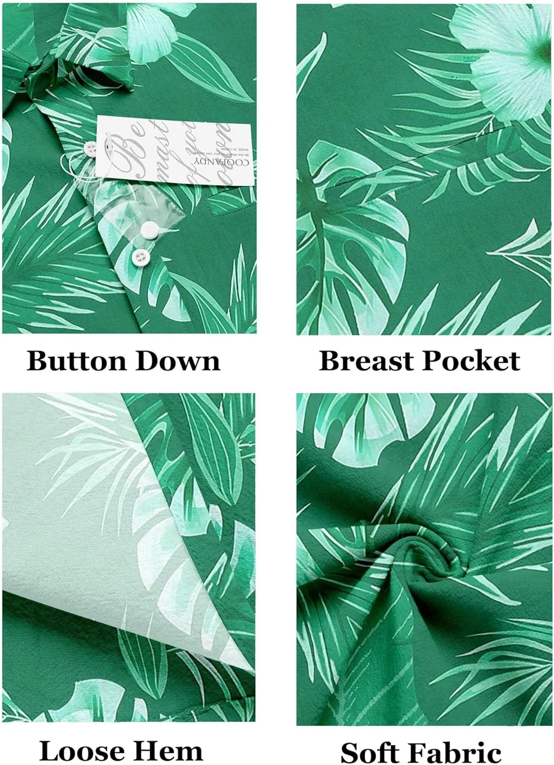 COOFANDY Mens Casual Linen Shirt Short Sleeve Button Down Shirt Summer Beach Hawaiian Shirts