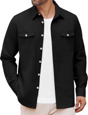 COOFANDY Men's Casual Shirt Jacket Linen Button Down Shirt Long Sleeve Lightweight Shacket with Pockets
