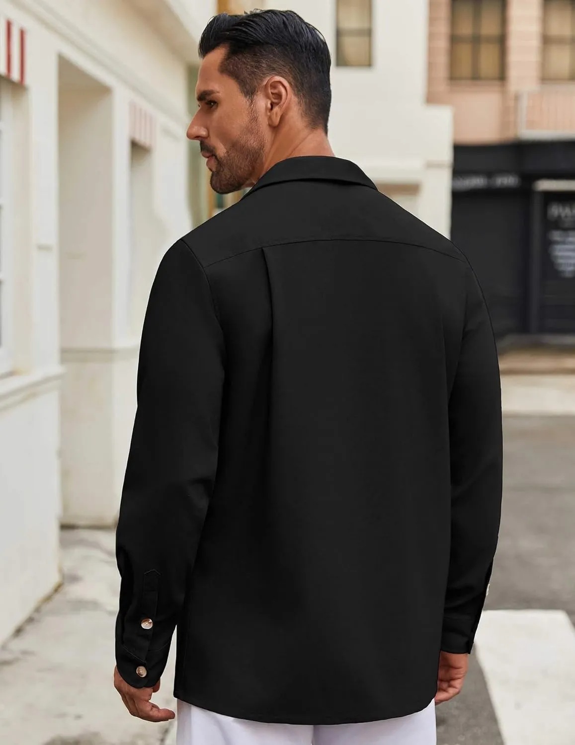 COOFANDY Men's Casual Shirt Jacket Linen Button Down Shirt Long Sleeve Lightweight Shacket with Pockets