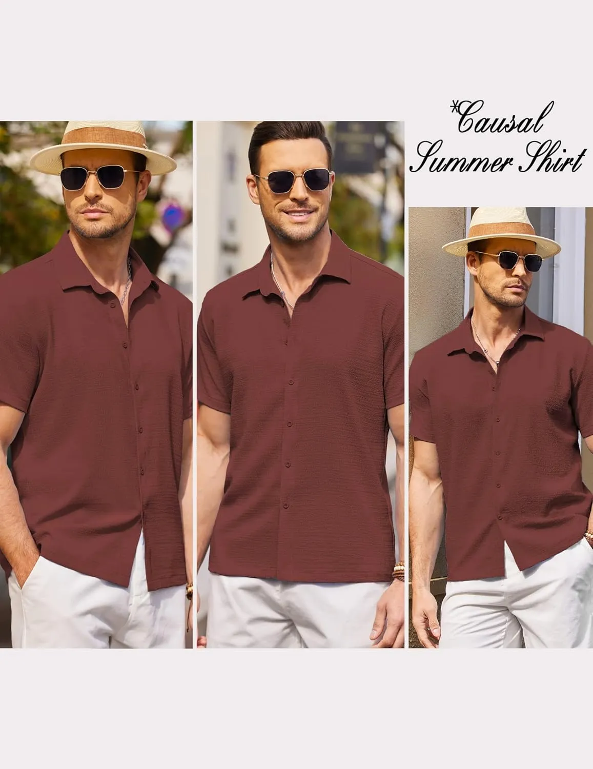 COOFANDY Men's Casual Short Sleeve Button Down Shirt Textured Summer Beach Shirt