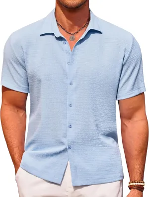 COOFANDY Men's Casual Short Sleeve Button Down Shirt Textured Summer Beach Shirt