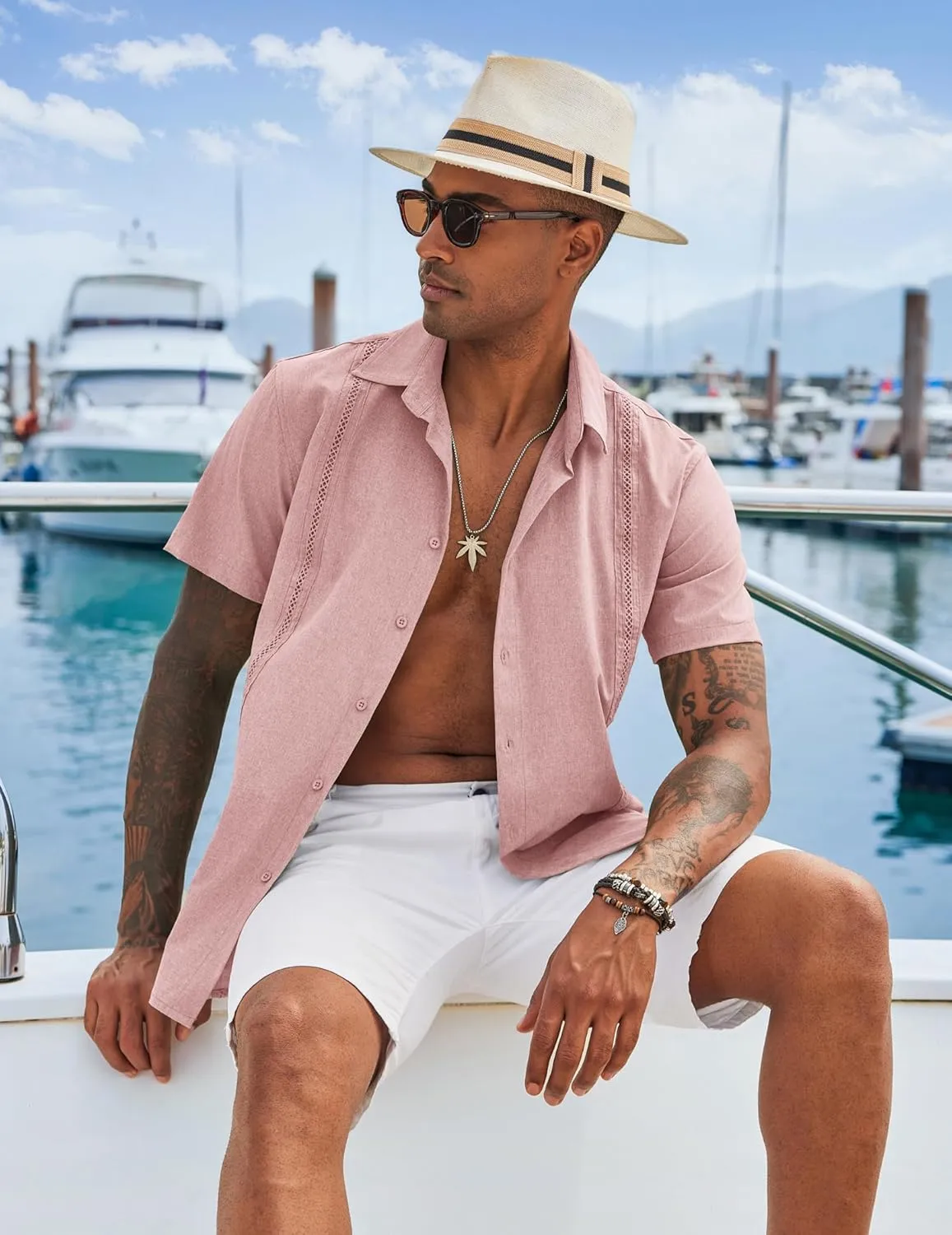COOFANDY Men's Cuban Guayabera Shirts Casual Short Sleeve Button Down Shirt Summer Beach Vacation Shirt