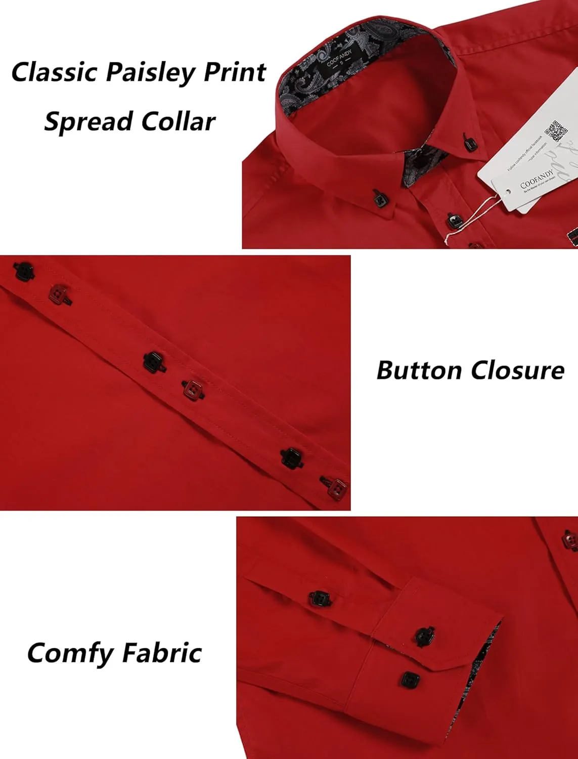 COOFANDY Mens Dress Shirt Long Sleeve Casual Button Down Paisley Shirts Party Wedding Dress Shirt