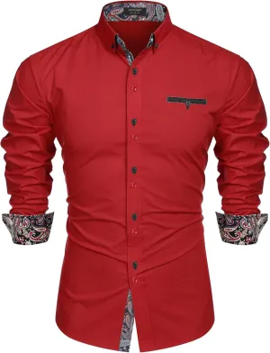 COOFANDY Mens Dress Shirt Long Sleeve Casual Button Down Paisley Shirts Party Wedding Dress Shirt