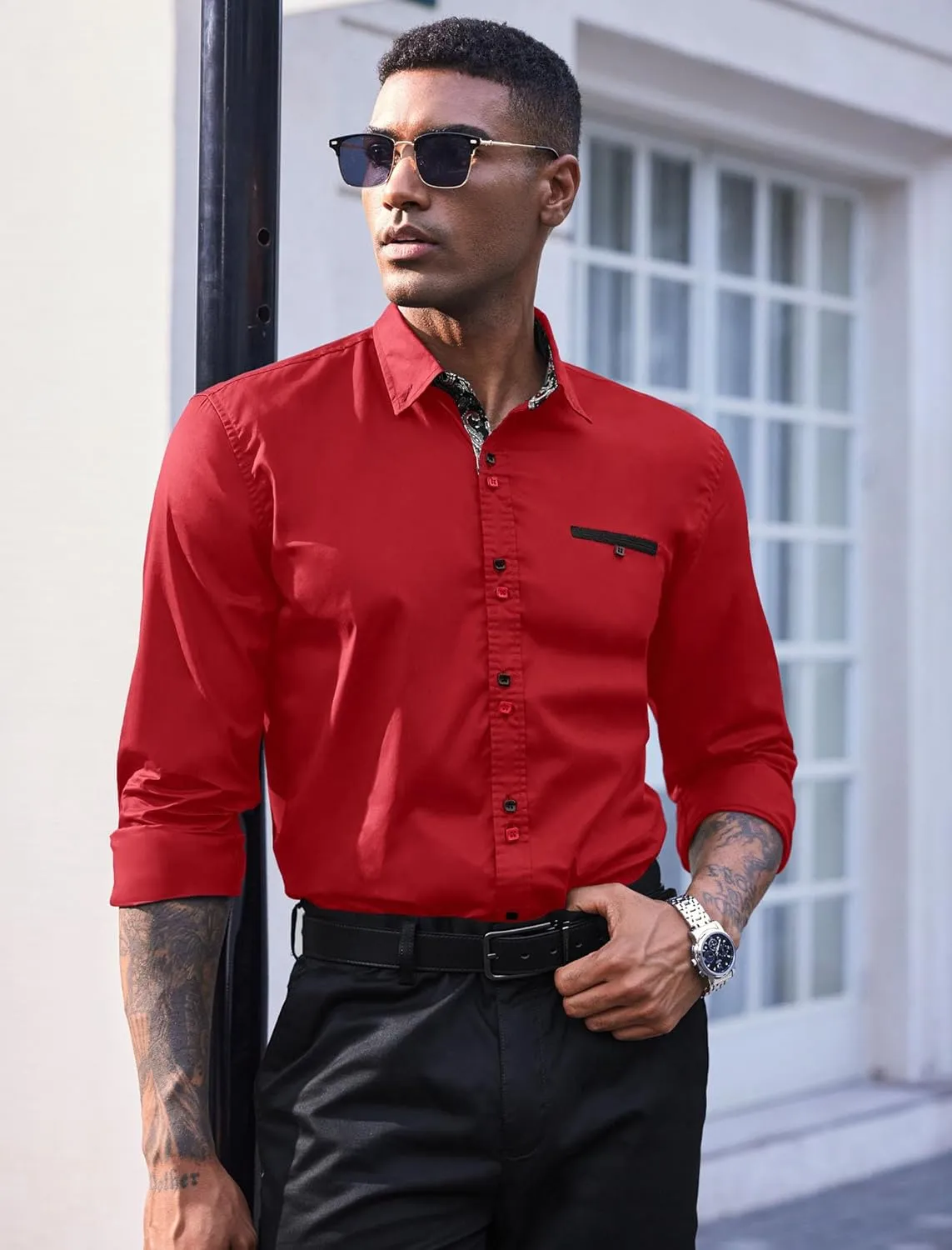 COOFANDY Mens Dress Shirt Long Sleeve Casual Button Down Paisley Shirts Party Wedding Dress Shirt
