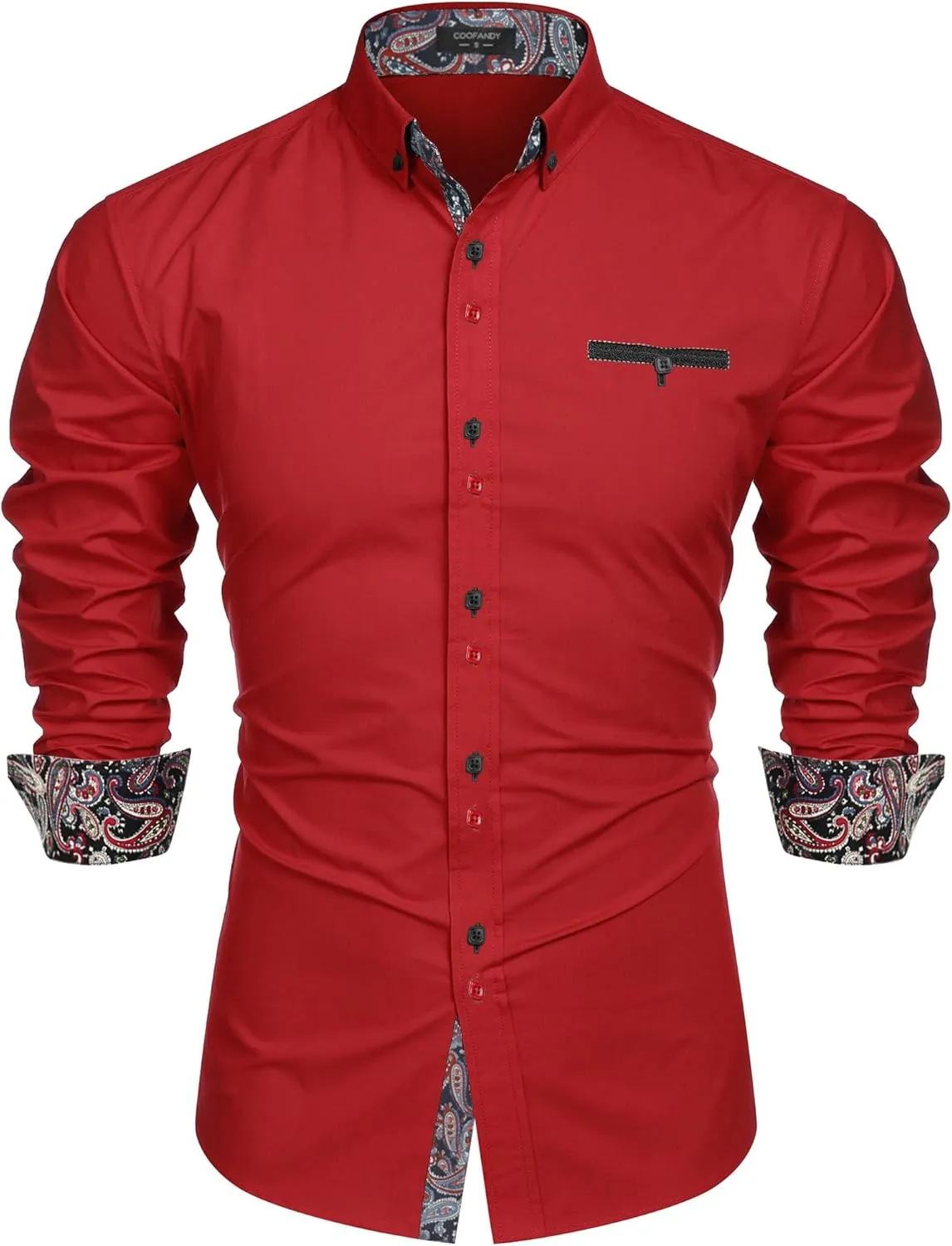 COOFANDY Mens Dress Shirt Long Sleeve Casual Button Down Paisley Shirts Party Wedding Dress Shirt