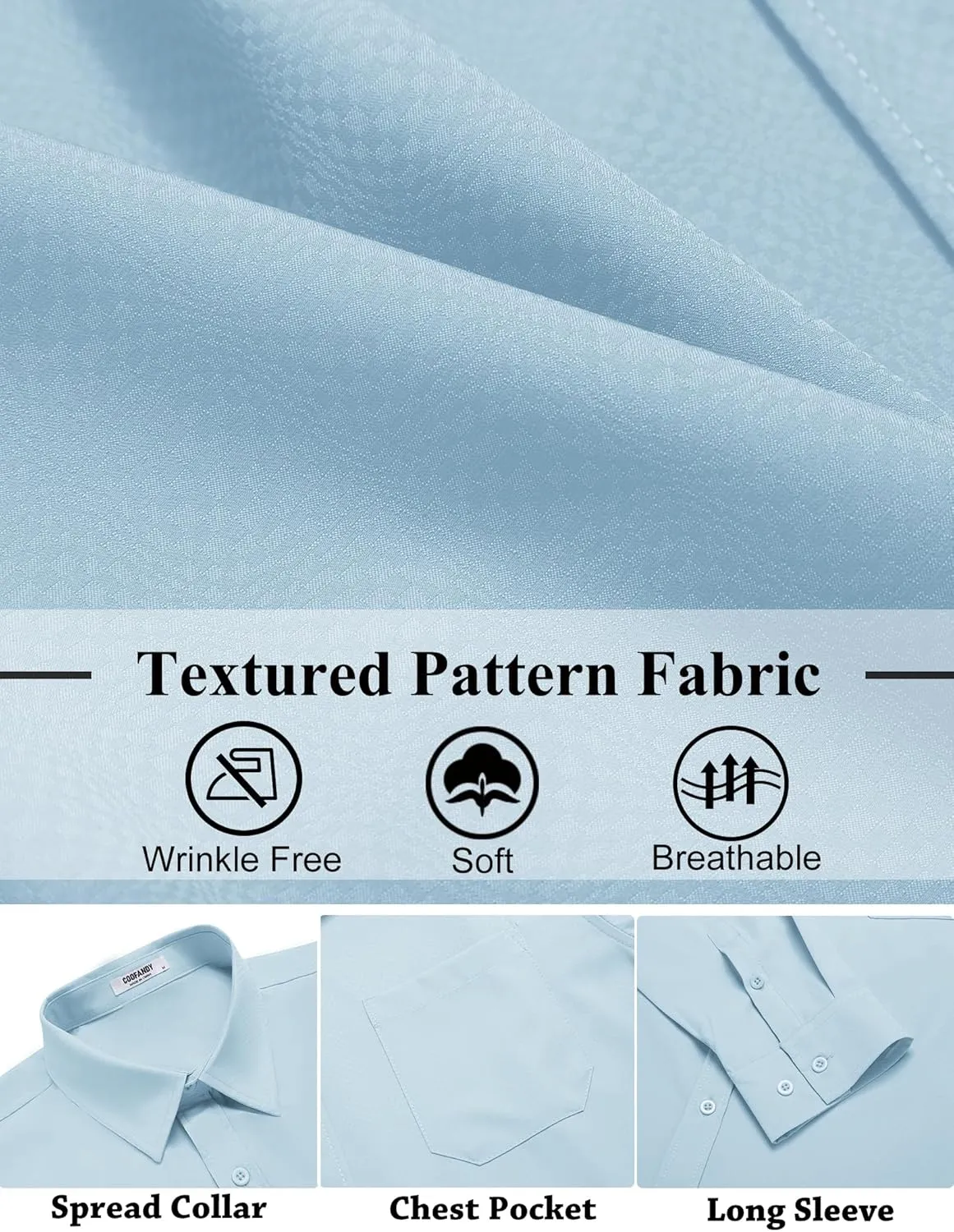 COOFANDY Mens Dress Shirts Long Sleeve Wrinkle Free Shirt Textured Business Casual Button Down Shirt