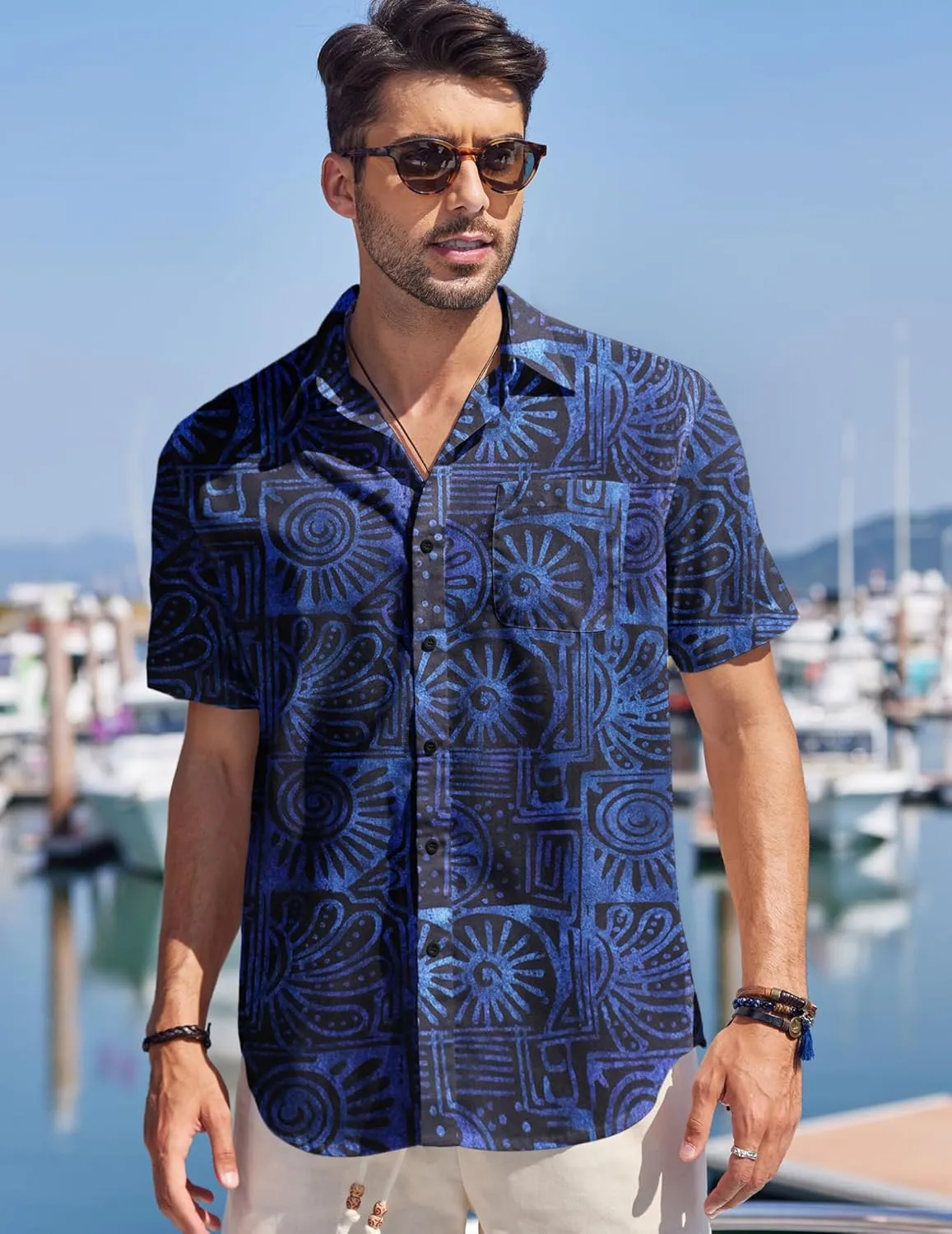 COOFANDY Men's Hawaiian Tropical Shirt Button Down Short Sleeve Vintage Floral Shirt