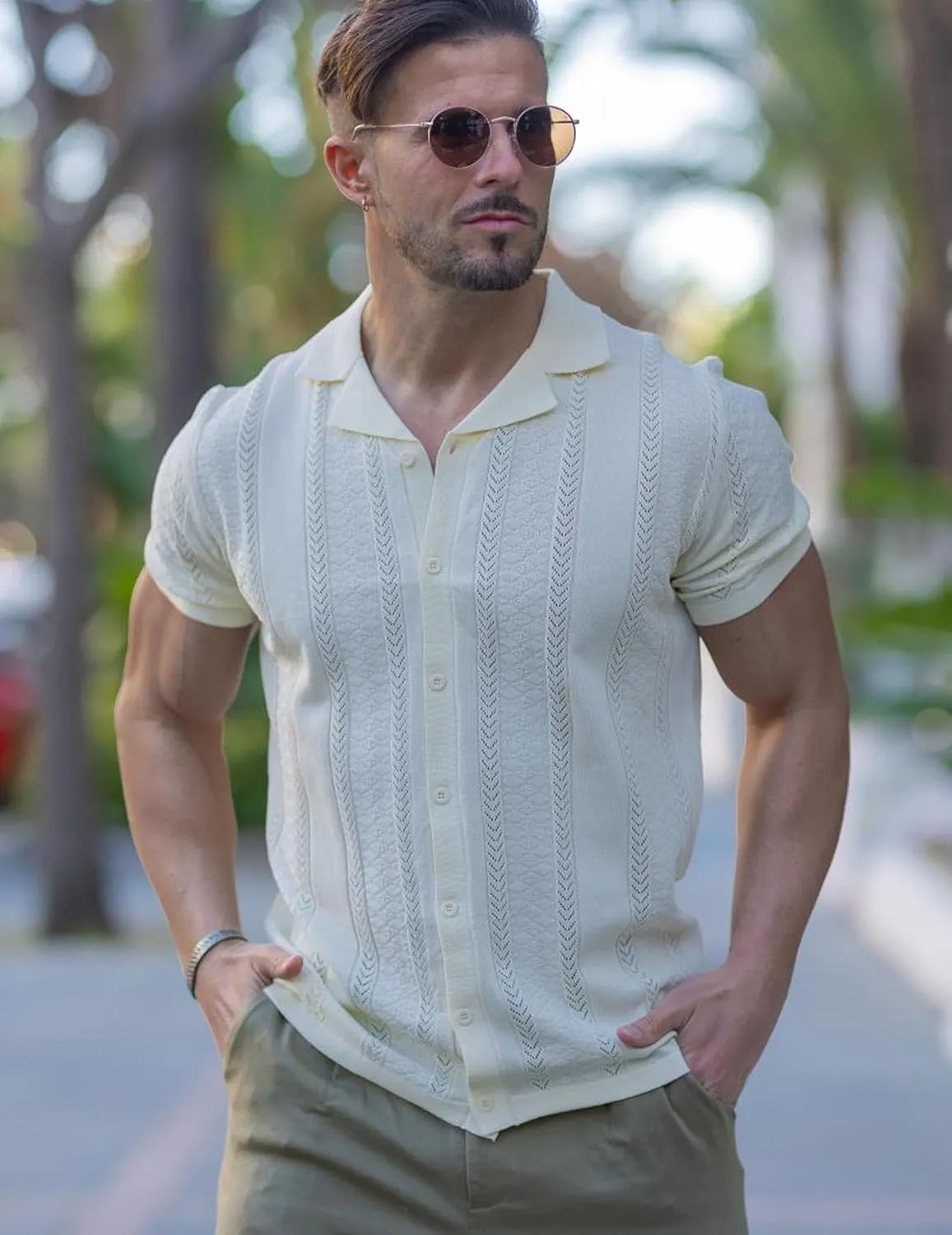 COOFANDY Men's Knit Shirts Vintage Short Sleeve Button Down Shirt Casual Summer Beach Shirt
