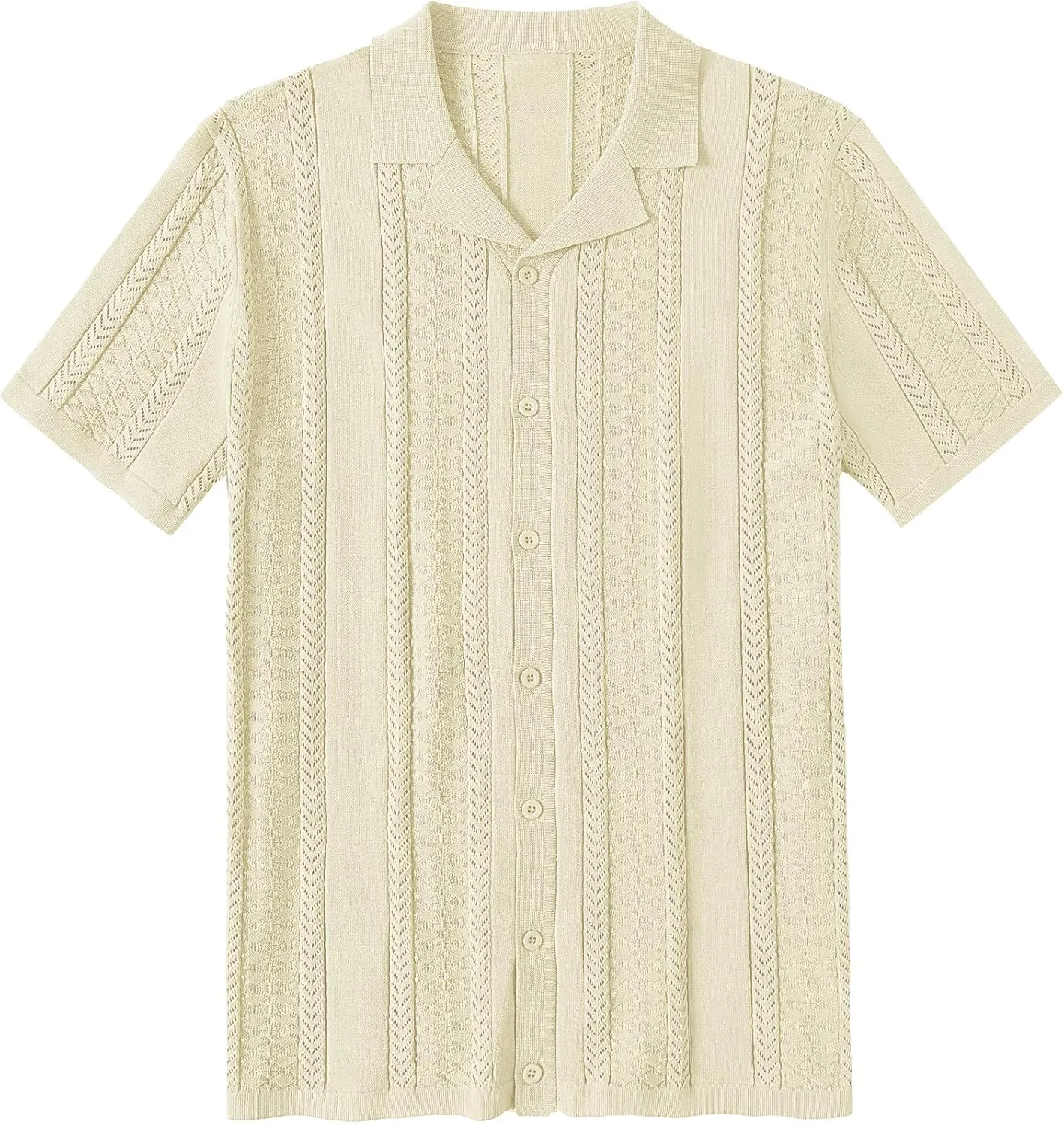 COOFANDY Men's Knit Shirts Vintage Short Sleeve Button Down Shirt Casual Summer Beach Shirt