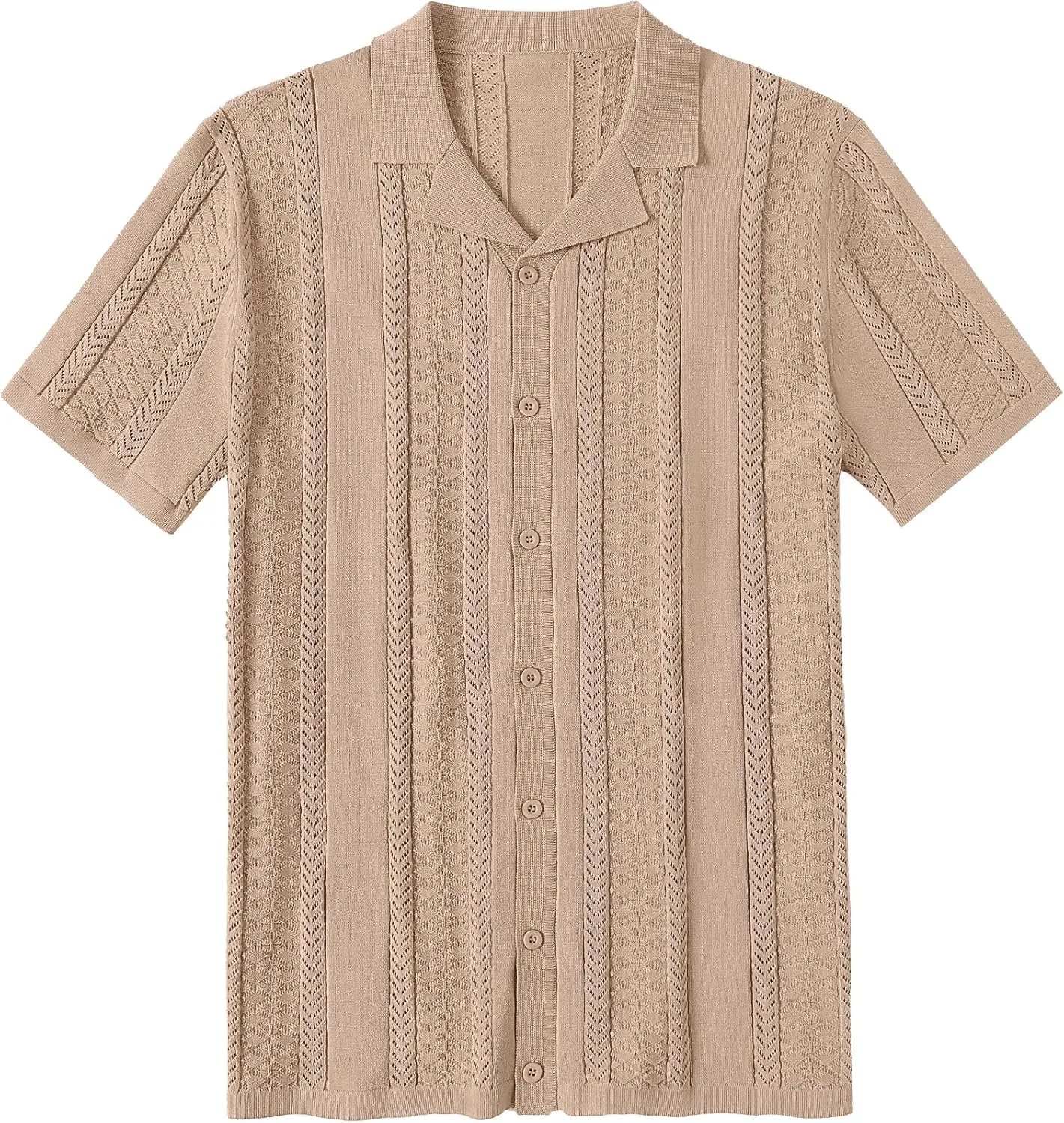 COOFANDY Men's Knit Shirts Vintage Short Sleeve Button Down Shirt Casual Summer Beach Shirt