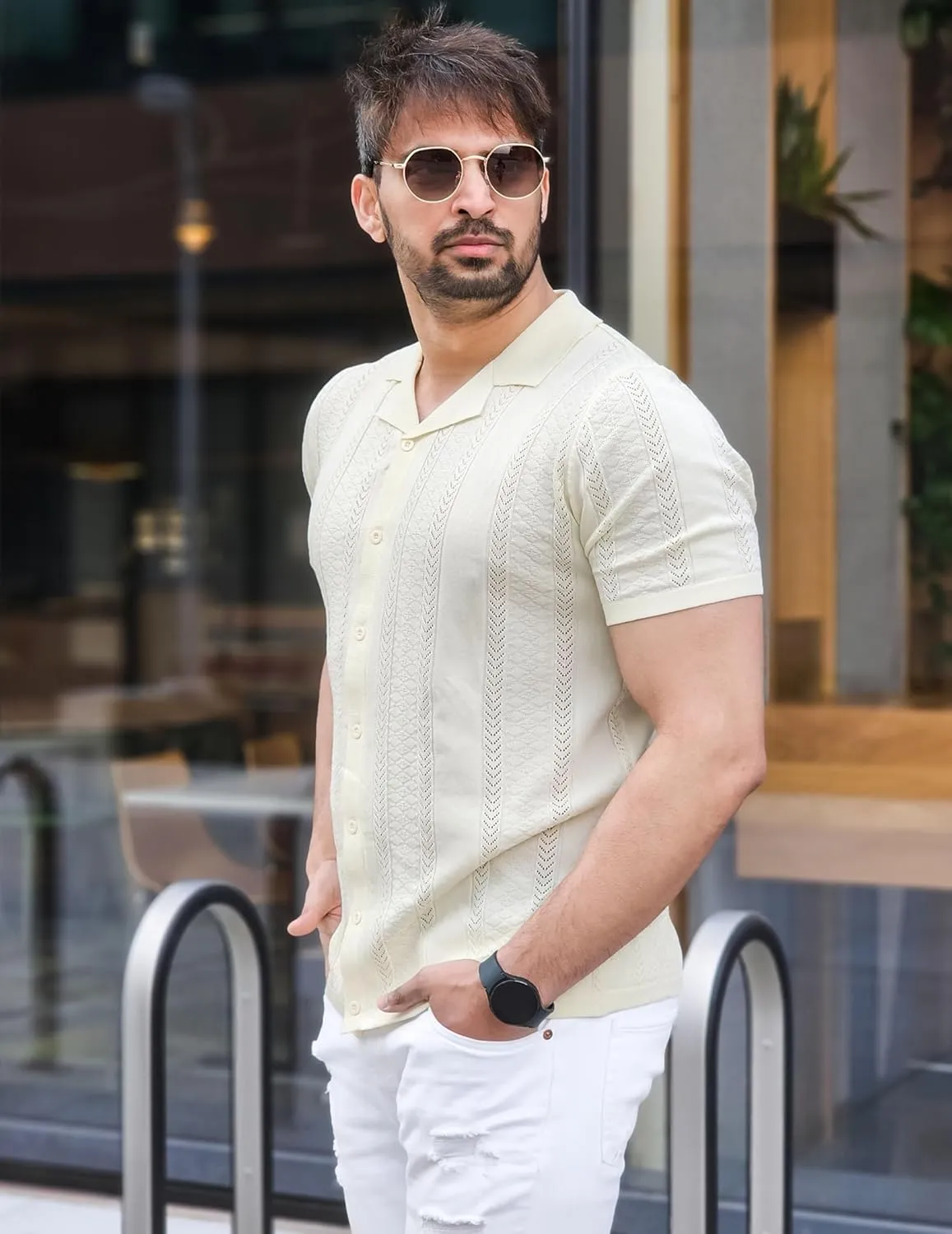 COOFANDY Men's Knit Shirts Vintage Short Sleeve Button Down Shirt Casual Summer Beach Shirt