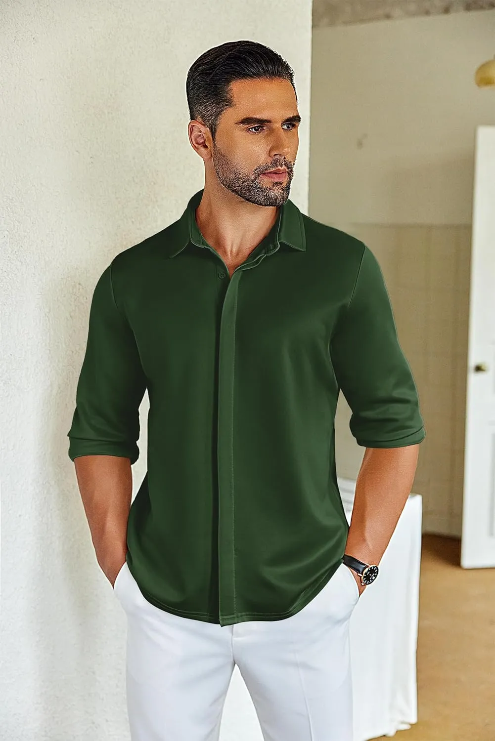 COOFANDY Mens Long Sleeve Wrinkle Free Shirts Casual Button Down Shirt Stretch Dress Shirt