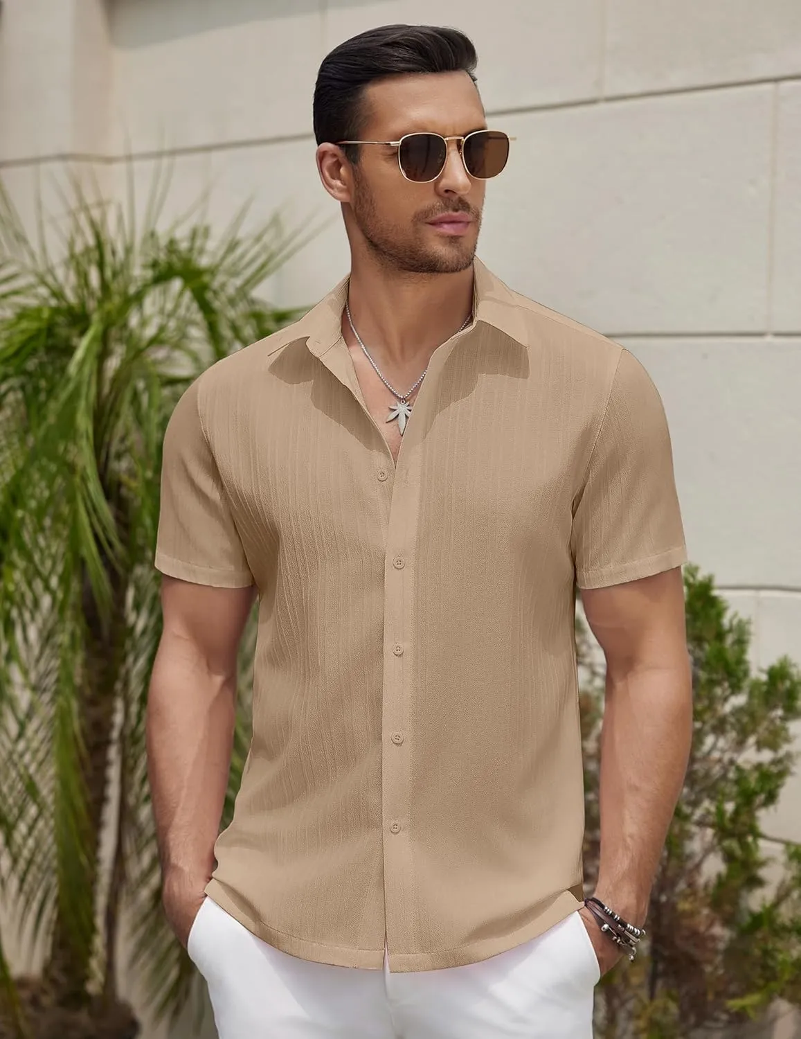 COOFANDY Men's Summer Beach Vacation Shirt Casual Short Sleeve Button Down Shirt for Men