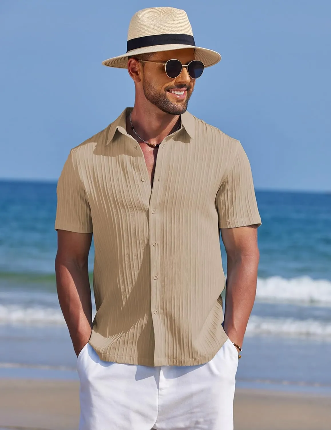 COOFANDY Men's Summer Beach Vacation Shirt Casual Short Sleeve Button Down Shirt for Men