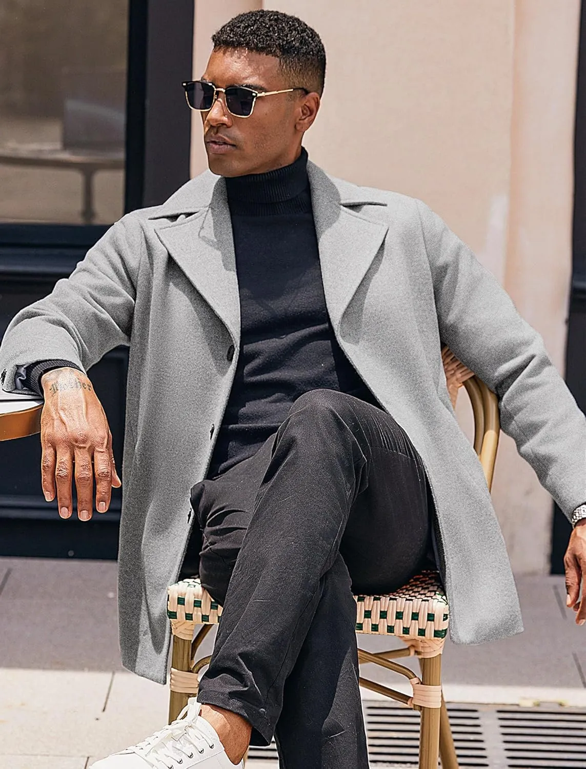 COOFANDY Mens Trench Coat Notched Collar Single Breasted Peacoat Winter Overcoat With Pockets