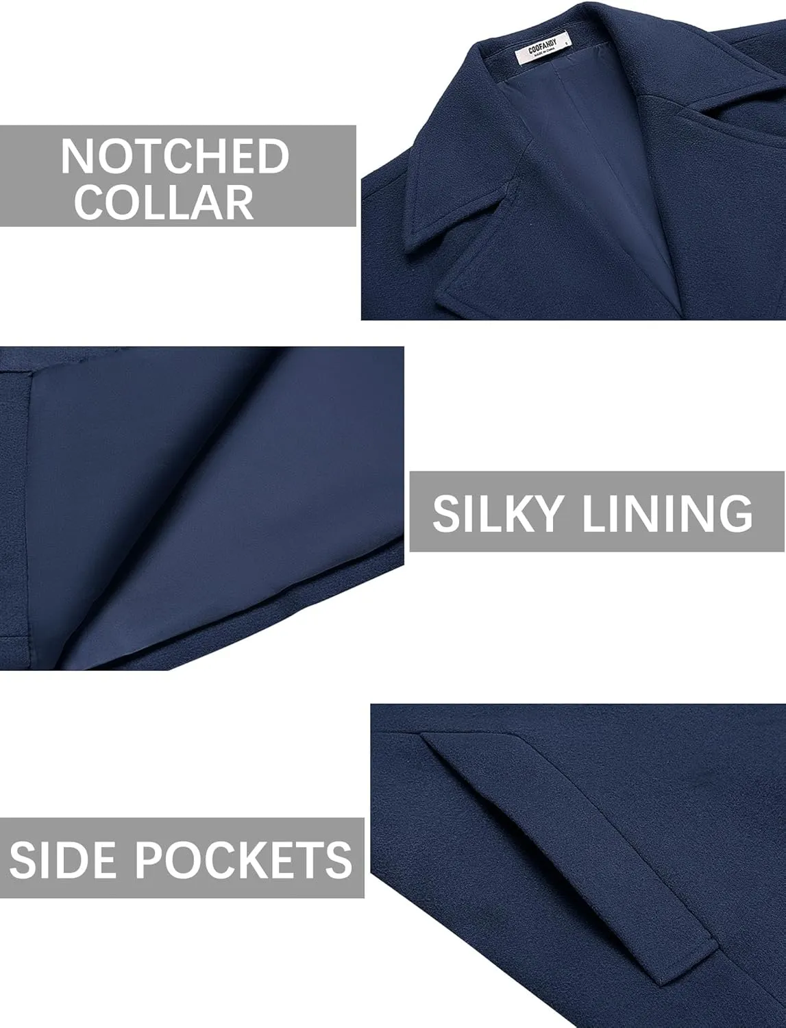 COOFANDY Mens Trench Coat Notched Collar Single Breasted Peacoat Winter Overcoat With Pockets