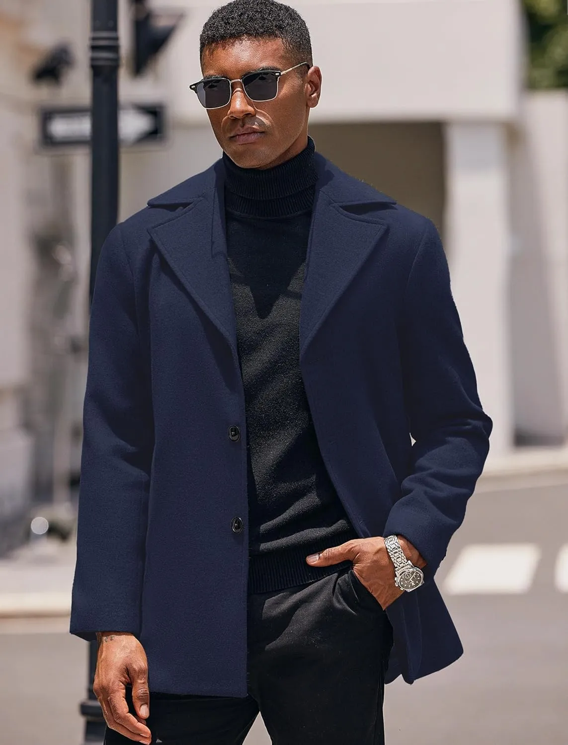 COOFANDY Mens Trench Coat Notched Collar Single Breasted Peacoat Winter Overcoat With Pockets