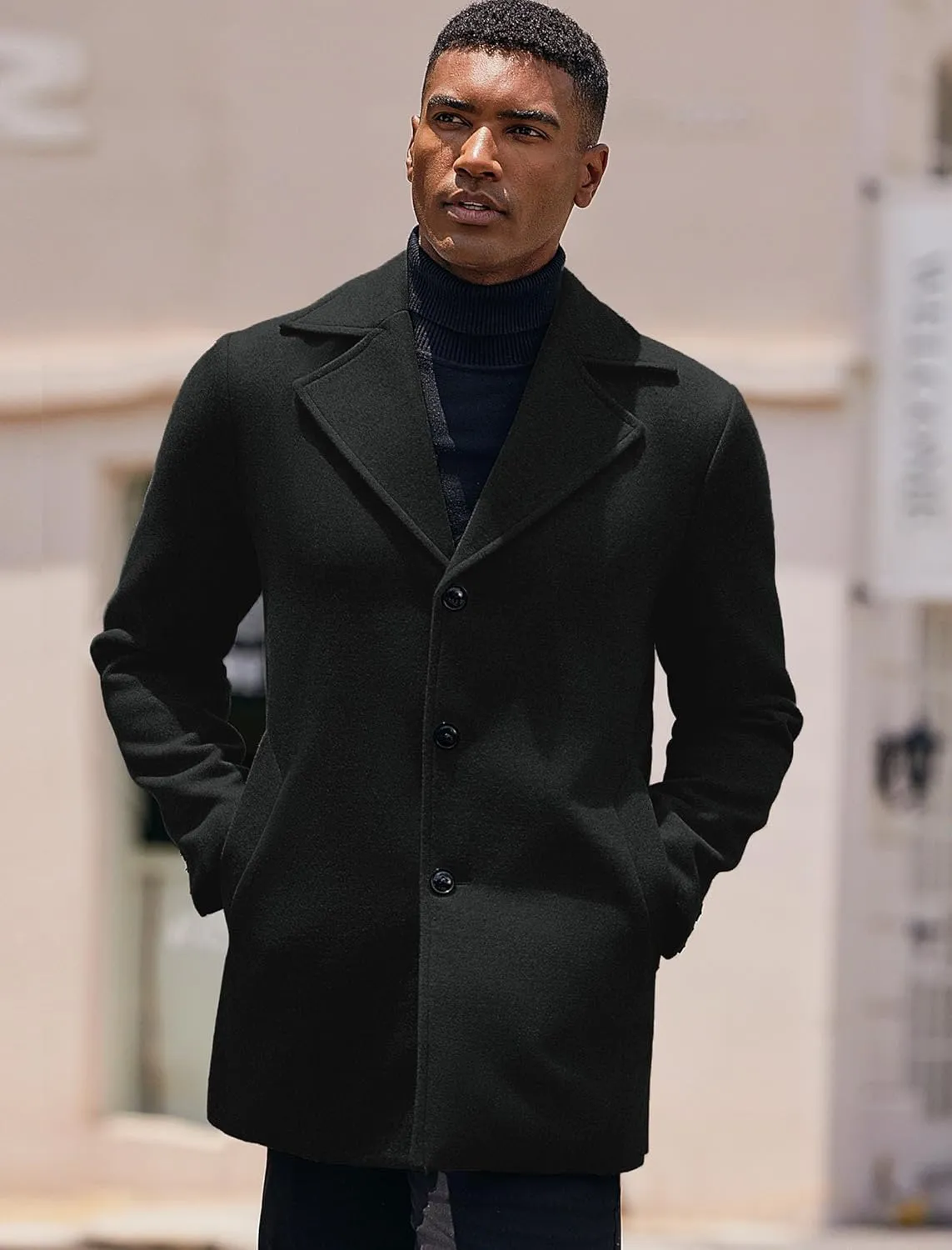 COOFANDY Mens Trench Coat Notched Collar Single Breasted Peacoat Winter Overcoat With Pockets