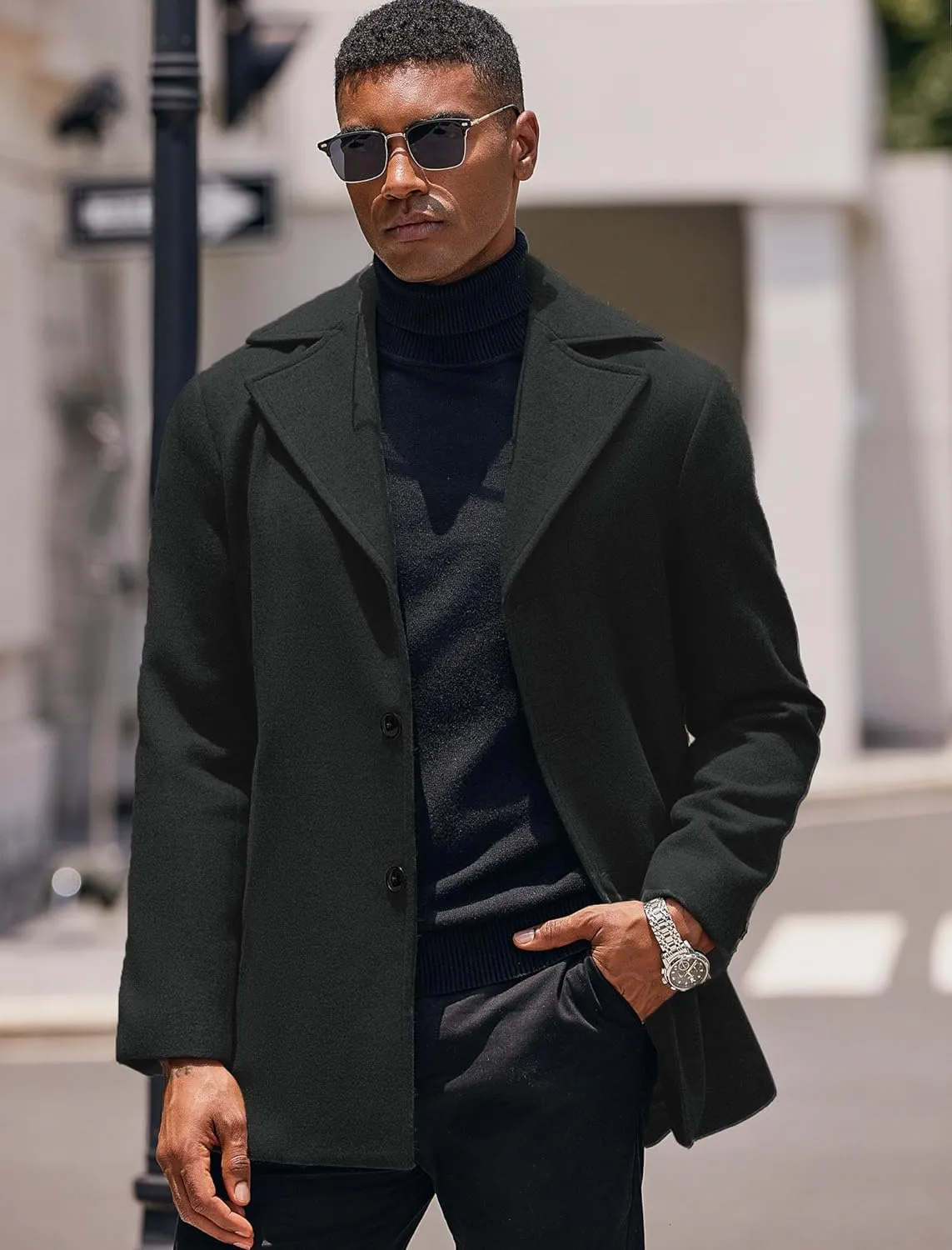 COOFANDY Mens Trench Coat Notched Collar Single Breasted Peacoat Winter Overcoat With Pockets